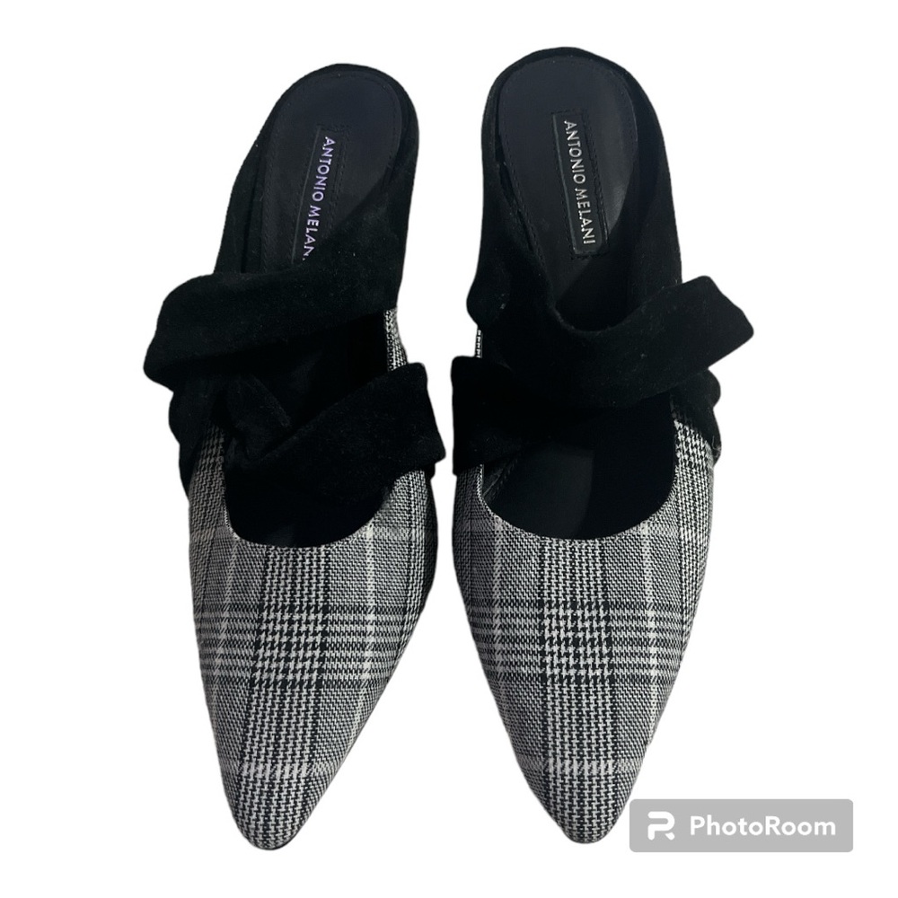 Antonio Melani Lurban Heels Combo Black Suede with Black White Plaid Sz 7
